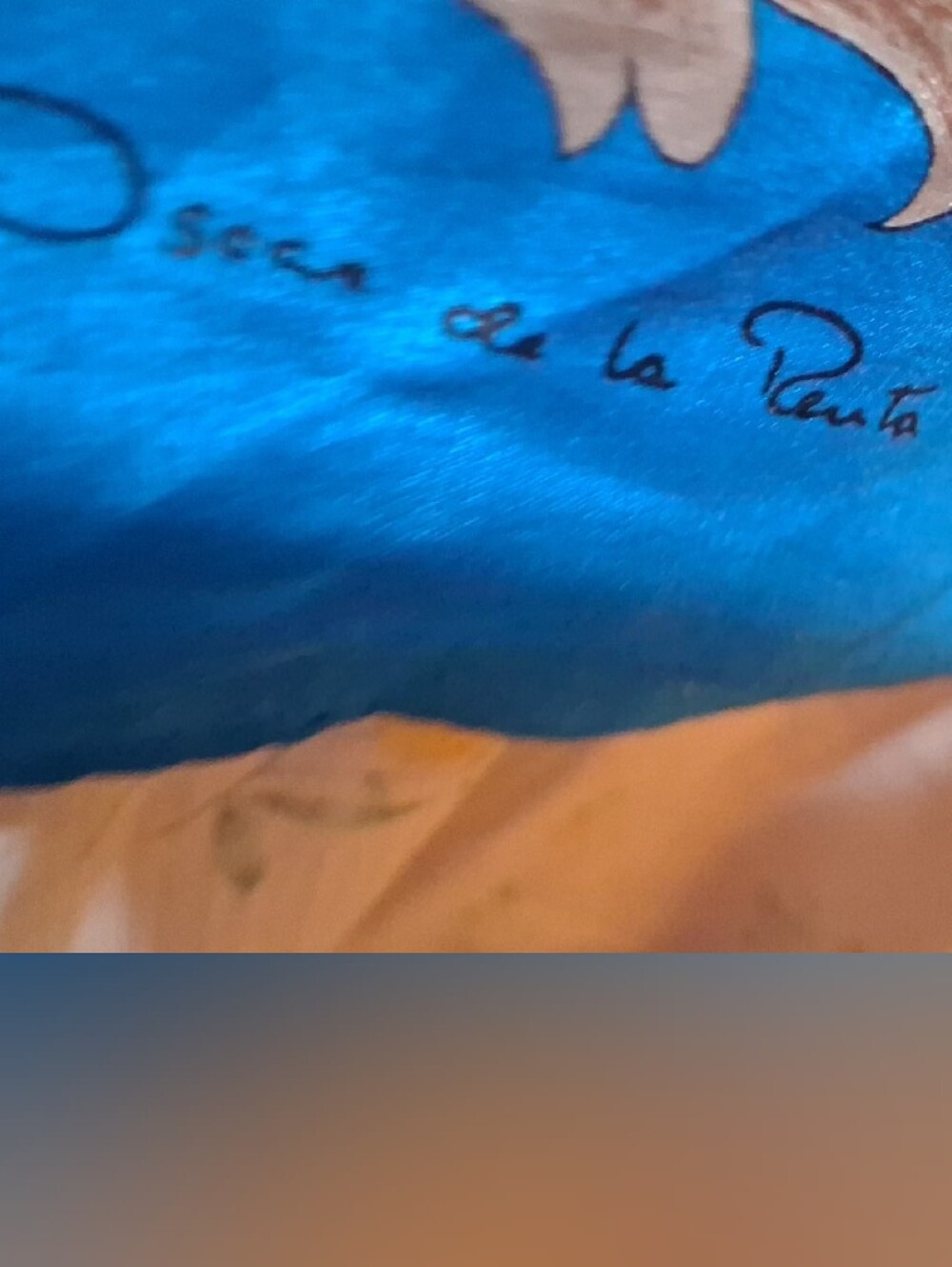 Oscar de la Renta Blue, Green and Cream Decorative Silk Scarf